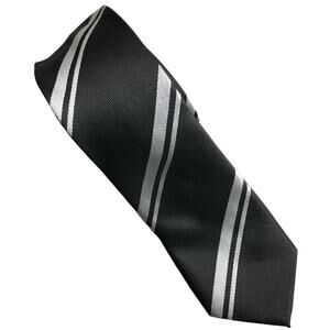 Sovereign Code Black Silver Striped Classic Polyester Skinny Slim Work Neck Tie